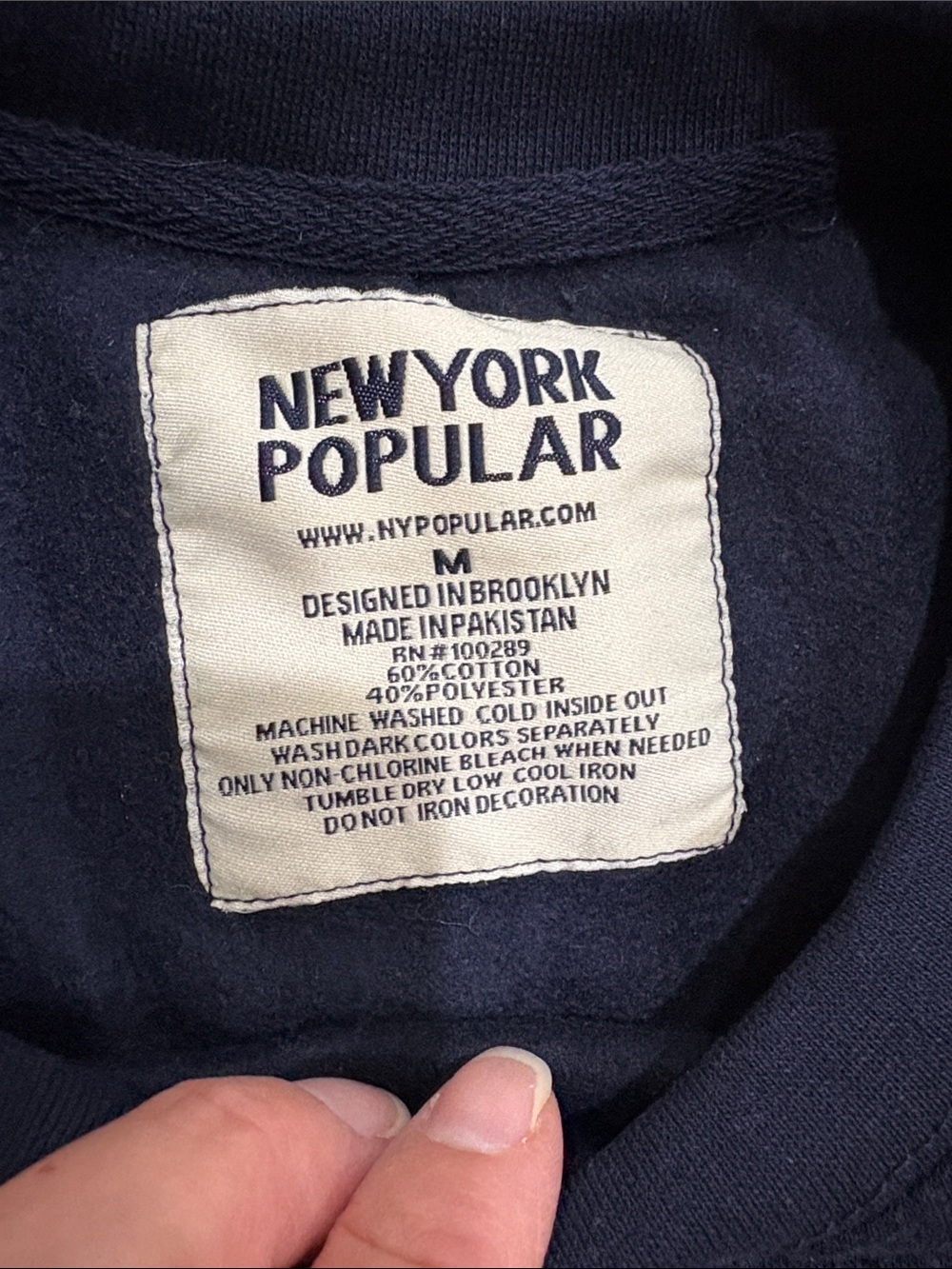 New York Popular Tulsa Graphic Sweatshirt Navy Blue White Stripes Mens M - Picture 2 of 5